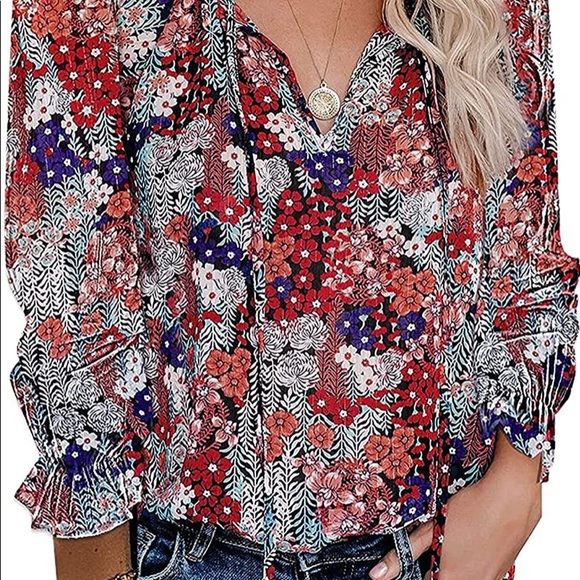 V Neck Long Sleeve Blouses Bohemian Floral Print Vintage. (Brand new in package) - Picture 3 of 5